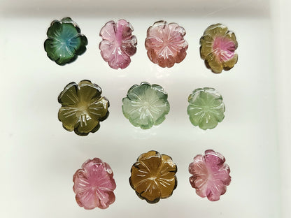 Natural Tourmaline Hand-Carved Flowers For Pendant & Jewelry Making