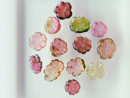 Natural Tourmaline Hand-Carved Flowers For Pendant & Jewelry Making