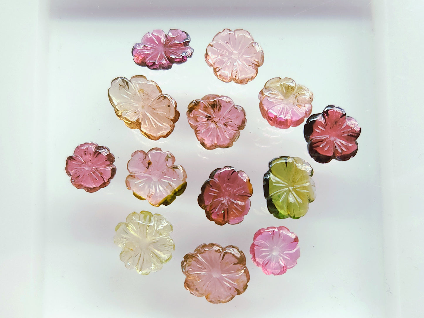 Natural Tourmaline Hand-Carved Flowers For Pendant & Jewelry Making