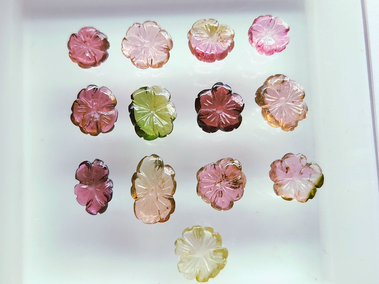 Natural Tourmaline Hand-Carved Flowers For Pendant & Jewelry Making
