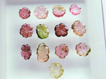Natural Tourmaline Hand-Carved Flowers For Pendant & Jewelry Making