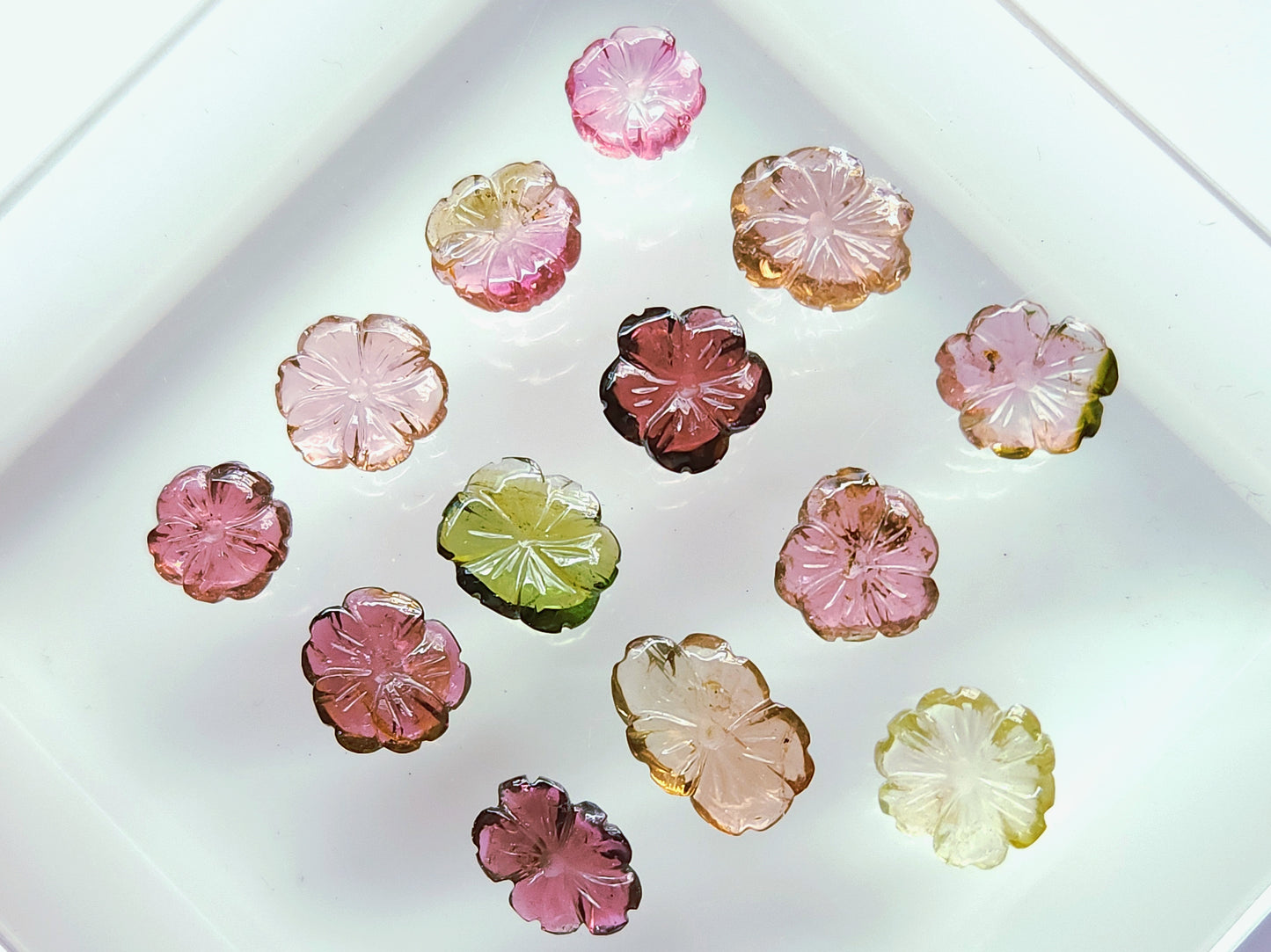 Natural Tourmaline Hand-Carved Flowers For Pendant & Jewelry Making
