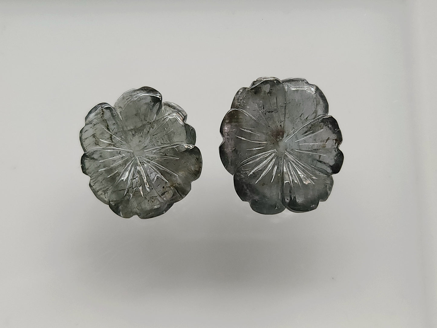 Natural Grey Tourmaline Hand-Carved Flower For Pendant & Jewelry Making