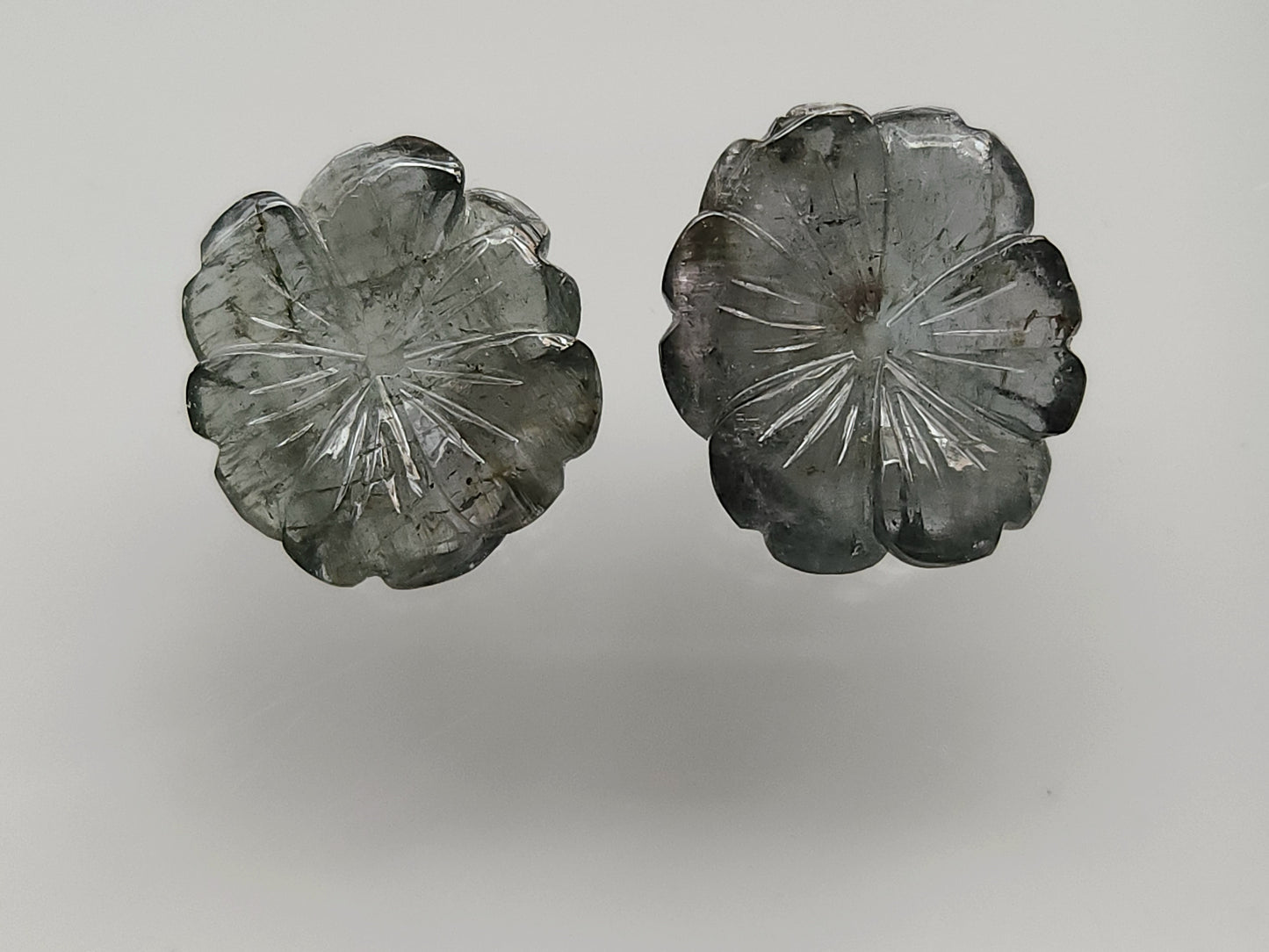 Natural Grey Tourmaline Hand-Carved Flower For Pendant & Jewelry Making