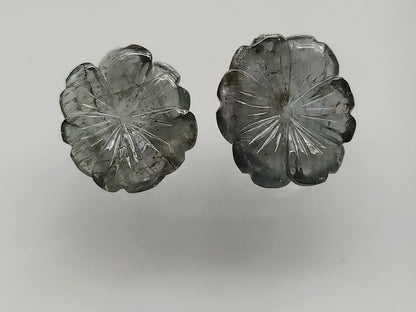 Natural Grey Tourmaline Hand-Carved Flower For Pendant & Jewelry Making