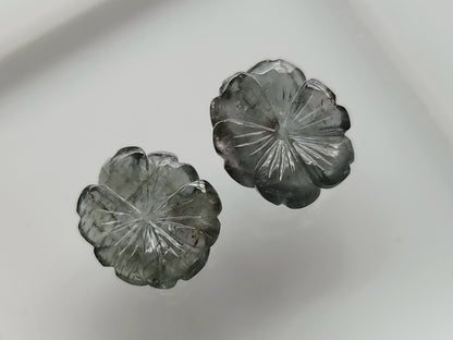 Natural Grey Tourmaline Hand-Carved Flower For Pendant & Jewelry Making