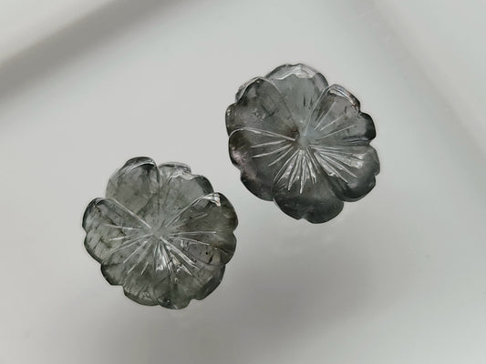 Natural Grey Tourmaline Hand-Carved Flower For Pendant & Jewelry Making