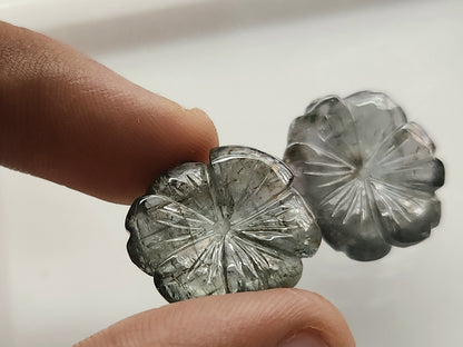 Natural Grey Tourmaline Hand-Carved Flower For Pendant & Jewelry Making