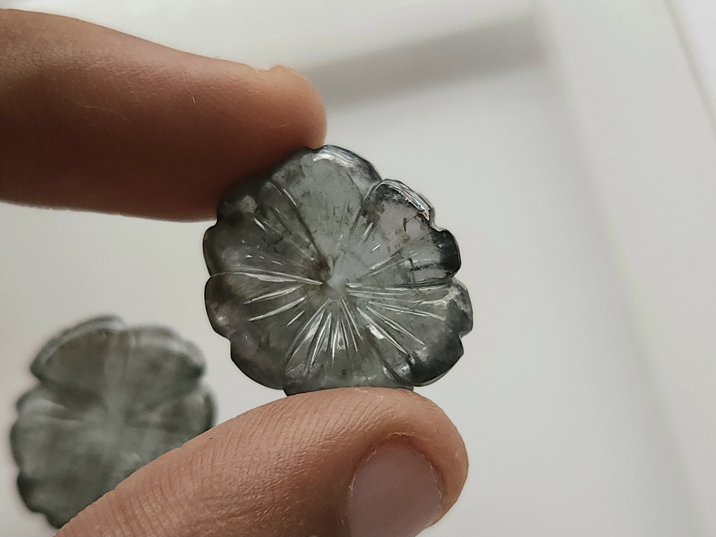 Natural Grey Tourmaline Hand-Carved Flower For Pendant & Jewelry Making