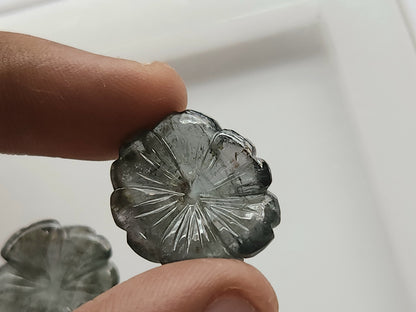 Natural Grey Tourmaline Hand-Carved Flower For Pendant & Jewelry Making