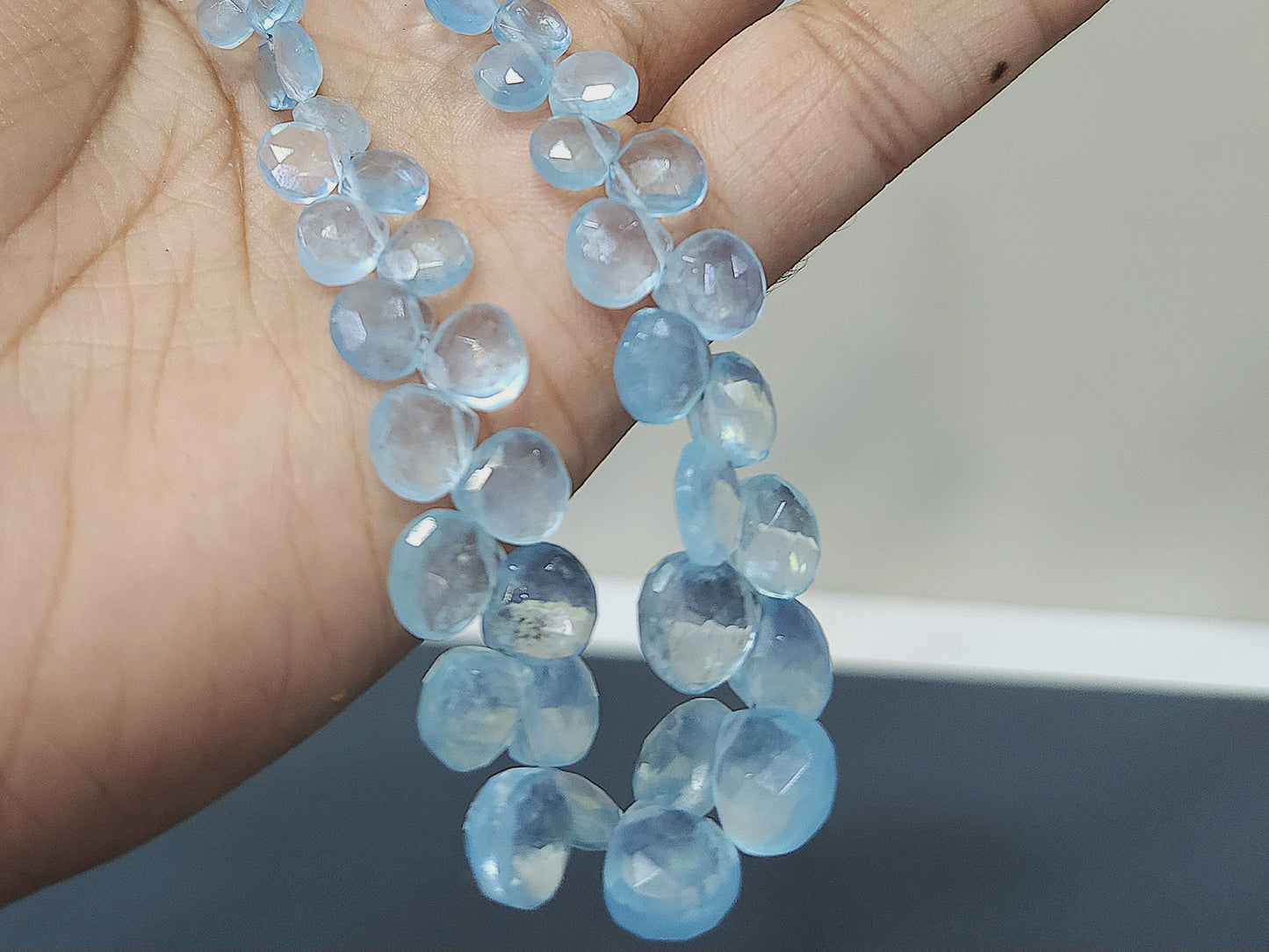 Natural Aquamarine Faceted Heart Shape Briolette Beads