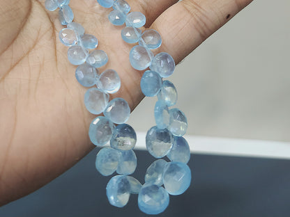Natural Aquamarine Faceted Heart Shape Briolette Beads