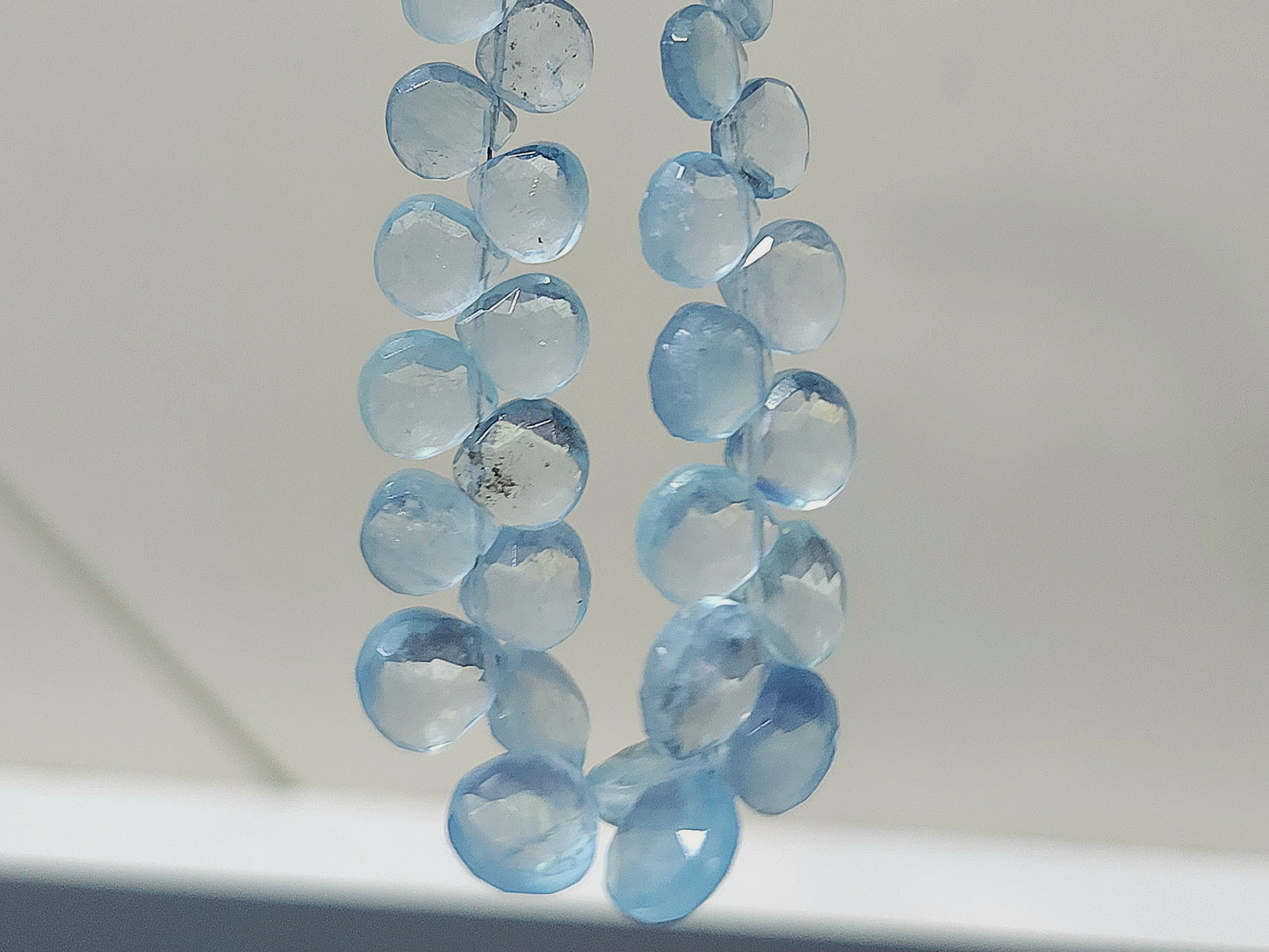 Natural Aquamarine Faceted Heart Shape Briolette Beads
