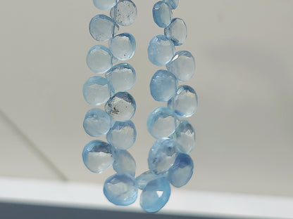 Natural Aquamarine Faceted Heart Shape Briolette Beads