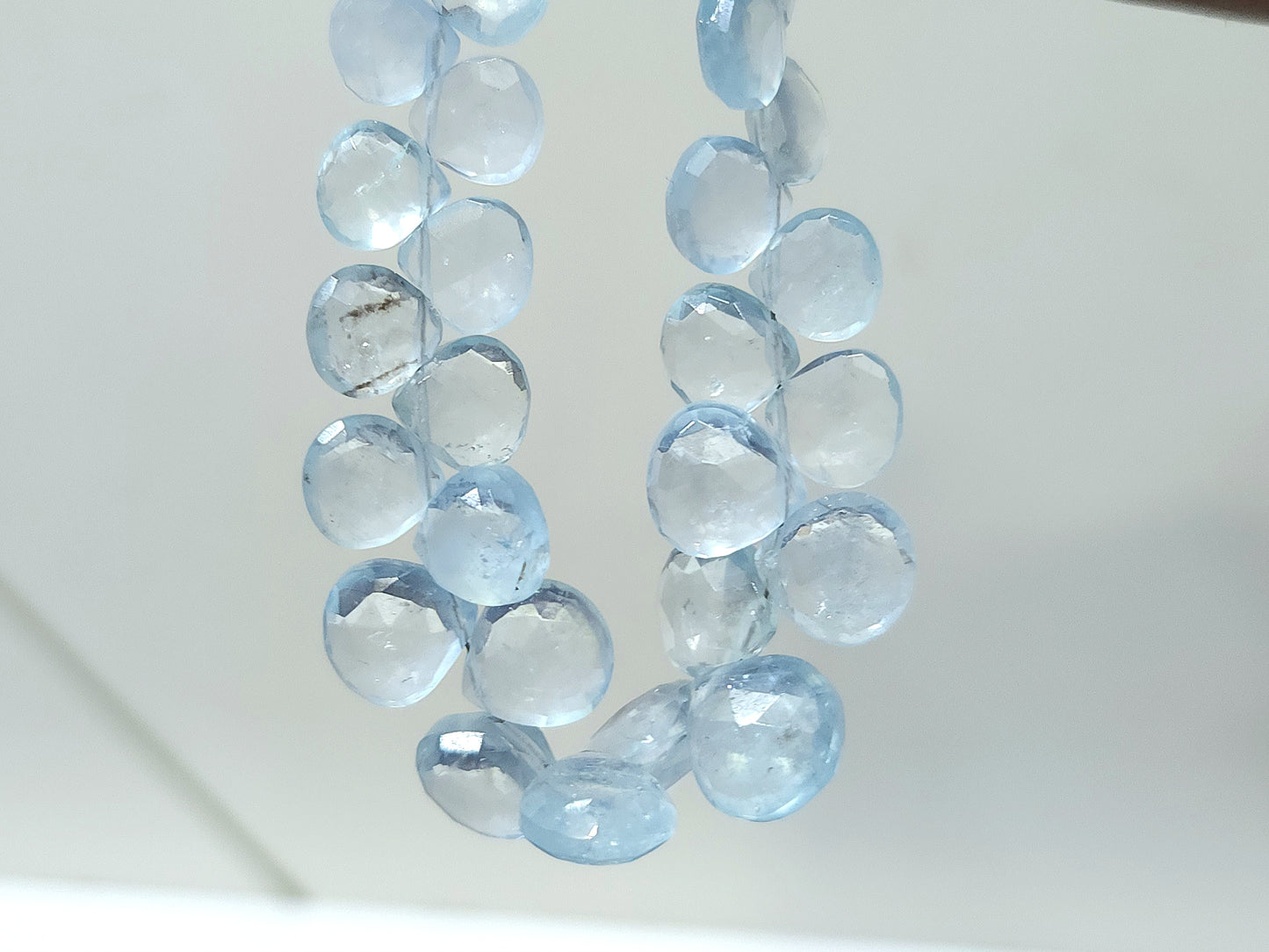Natural Aquamarine Faceted Heart Shape Briolette Beads