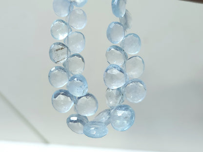 Natural Aquamarine Faceted Heart Shape Briolette Beads