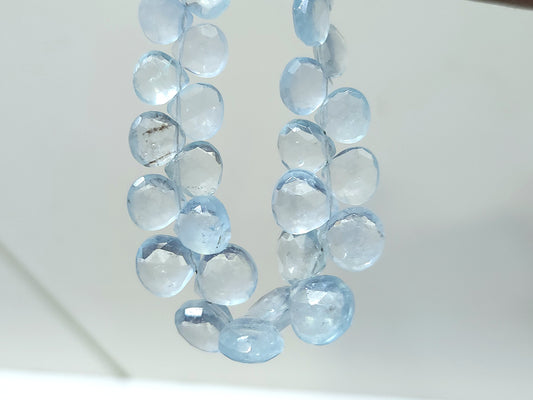 Natural Aquamarine Faceted Heart Shape Briolette Beads