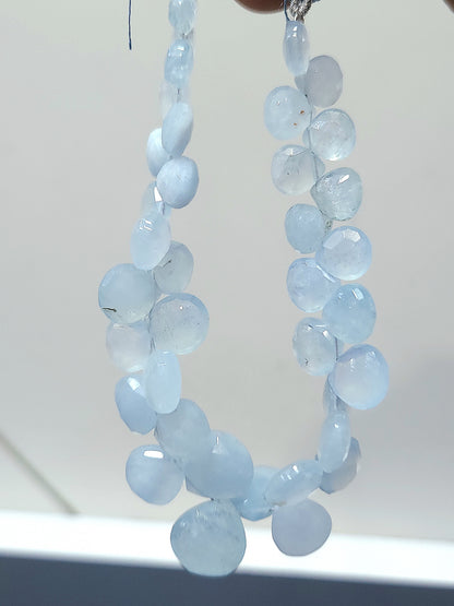 Natural Aquamarine Faceted Heart Shape Briolette Beads