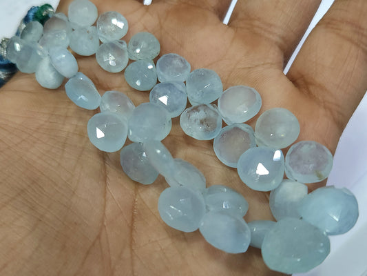 Natural Aquamarine Faceted Heart Shape Briolette Beads