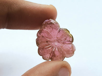 Natural Pink Tourmaline Hand-Carved Flower For Pendant & Jewelry Making