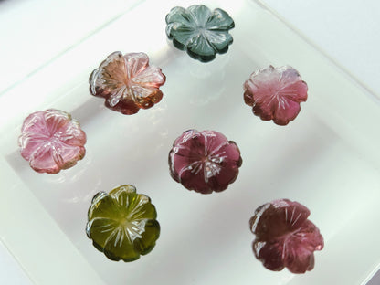Natural Tourmaline Hand-Carved Flowers For Pendant & Jewelry Making
