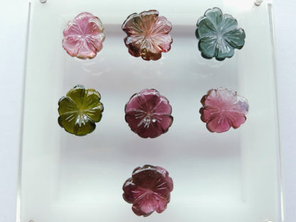 Natural Tourmaline Hand-Carved Flowers For Pendant & Jewelry Making