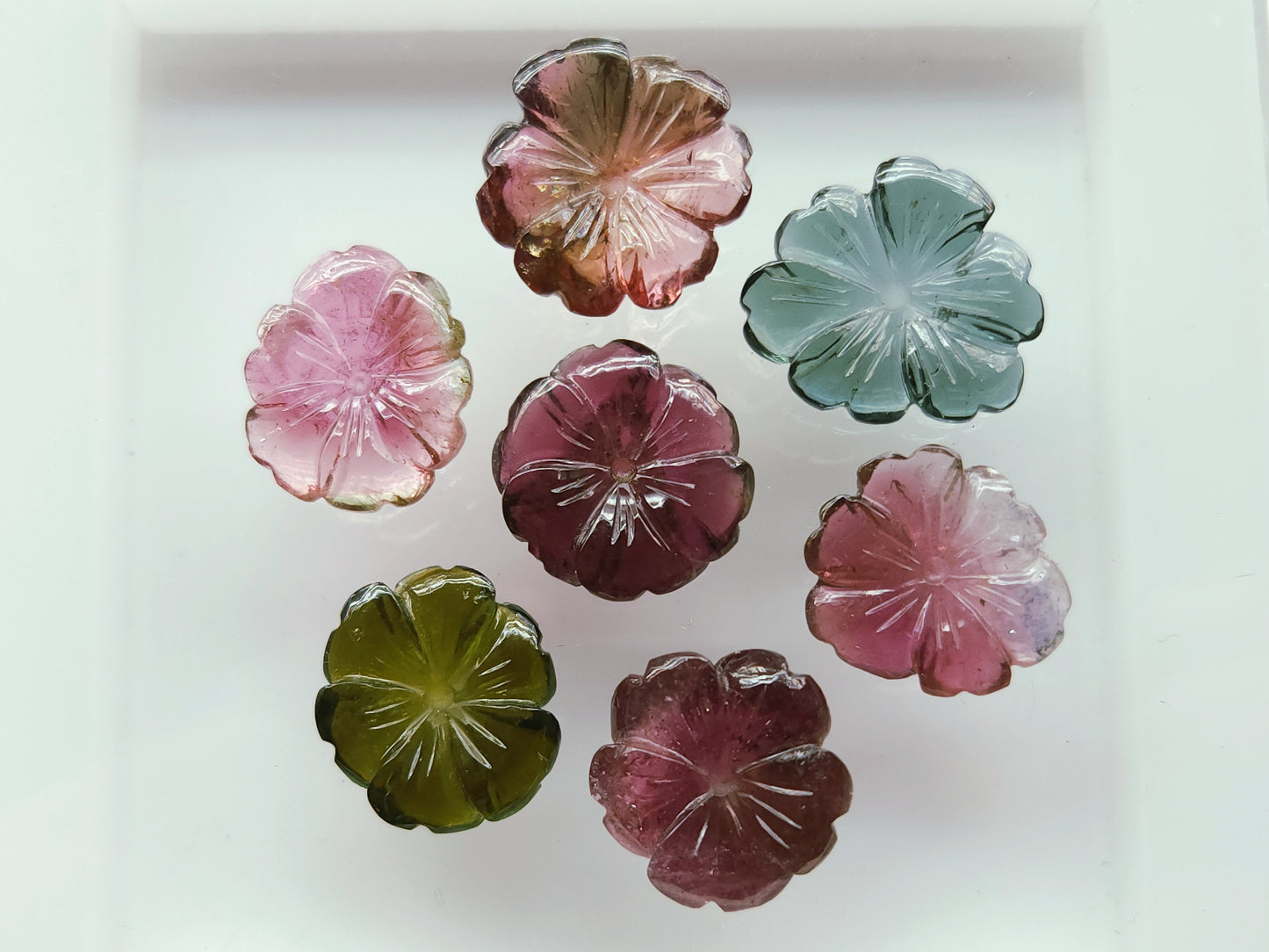 Natural Tourmaline Hand-Carved Flowers For Pendant & Jewelry Making
