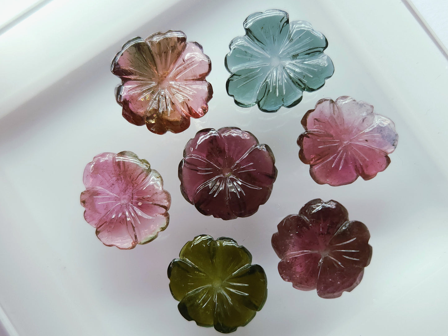 Natural Tourmaline Hand-Carved Flowers For Pendant & Jewelry Making