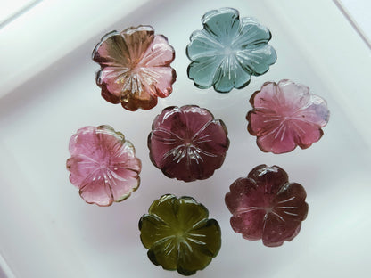 Natural Tourmaline Hand-Carved Flowers For Pendant & Jewelry Making