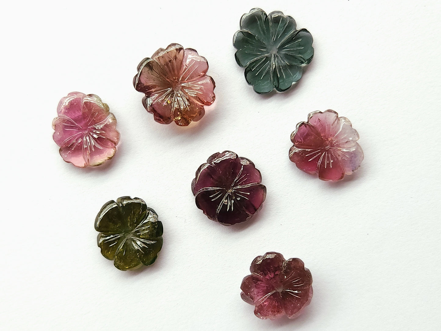 Natural Tourmaline Hand-Carved Flowers For Pendant & Jewelry Making