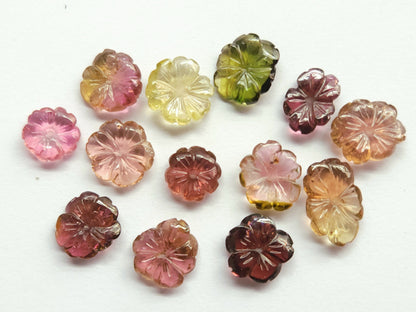 Natural Tourmaline Hand-Carved Flowers For Pendant & Jewelry Making