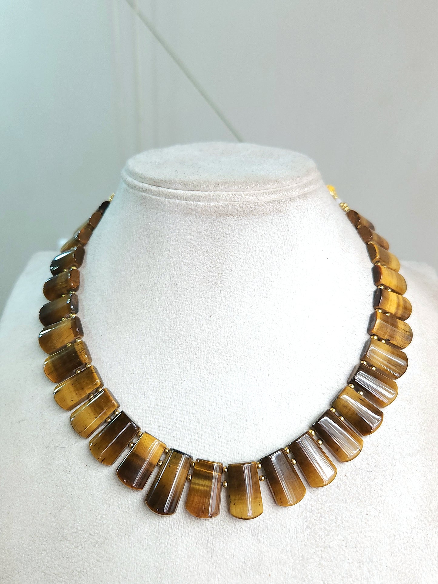 Natural Tiger's Eye Bib Necklace | Handmade Gemstone Cleopatra Choker