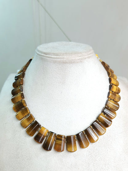 Natural Tiger's Eye Bib Necklace | Handmade Gemstone Cleopatra Choker