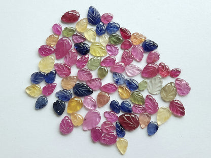 Natural Multi Sapphire Hand-Carved Loose Leaf