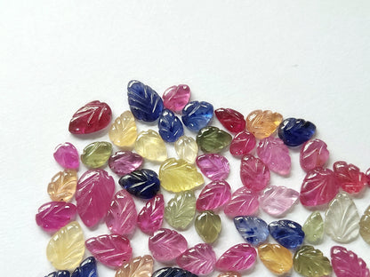 Natural Multi Sapphire Hand-Carved Loose Leaf