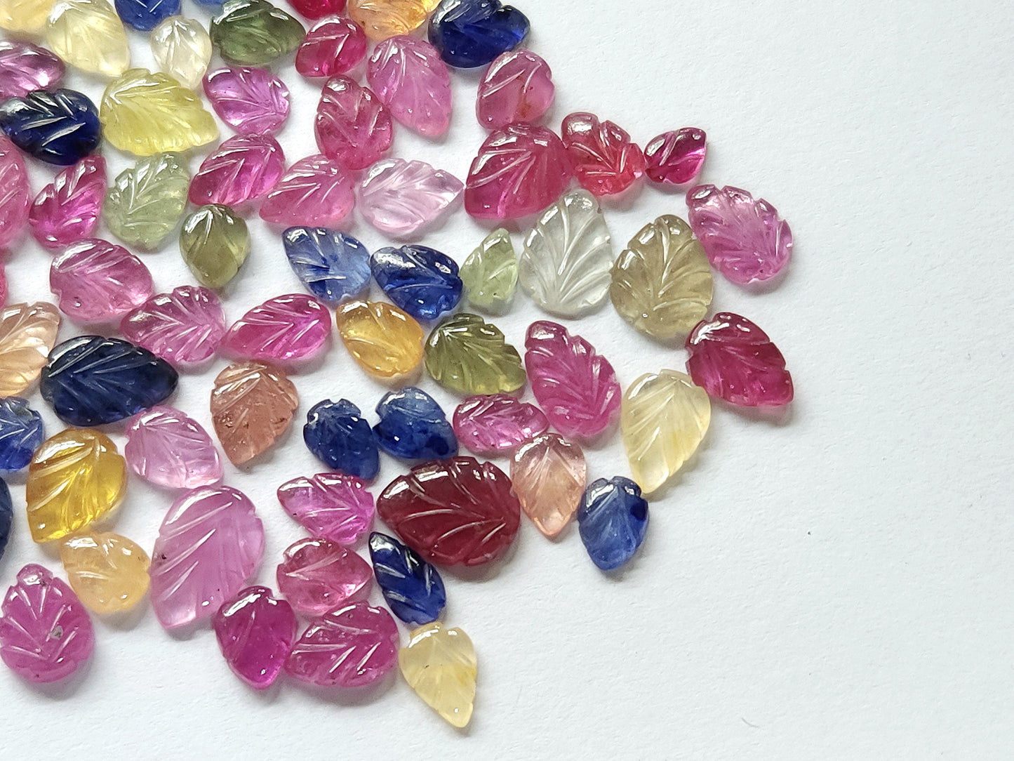 Natural Multi Sapphire Hand-Carved Loose Leaf