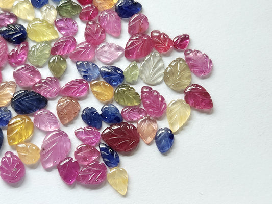 Natural Multi Sapphire Hand-Carved Loose Leaf