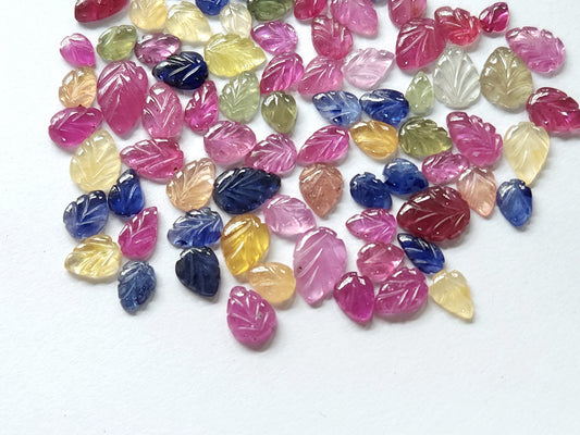 Multi Sapphire Carved Leaf (Glass-Filled)