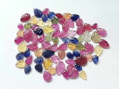 Natural Multi Sapphire Hand-Carved Loose Leaf