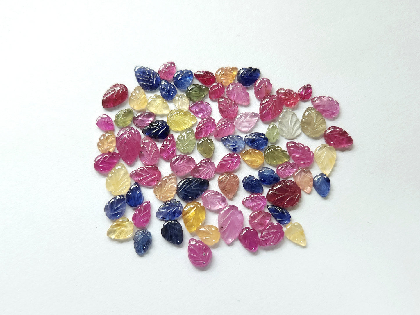 Natural Multi Sapphire Hand-Carved Loose Leaf