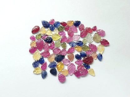 Natural Multi Sapphire Hand-Carved Loose Leaf