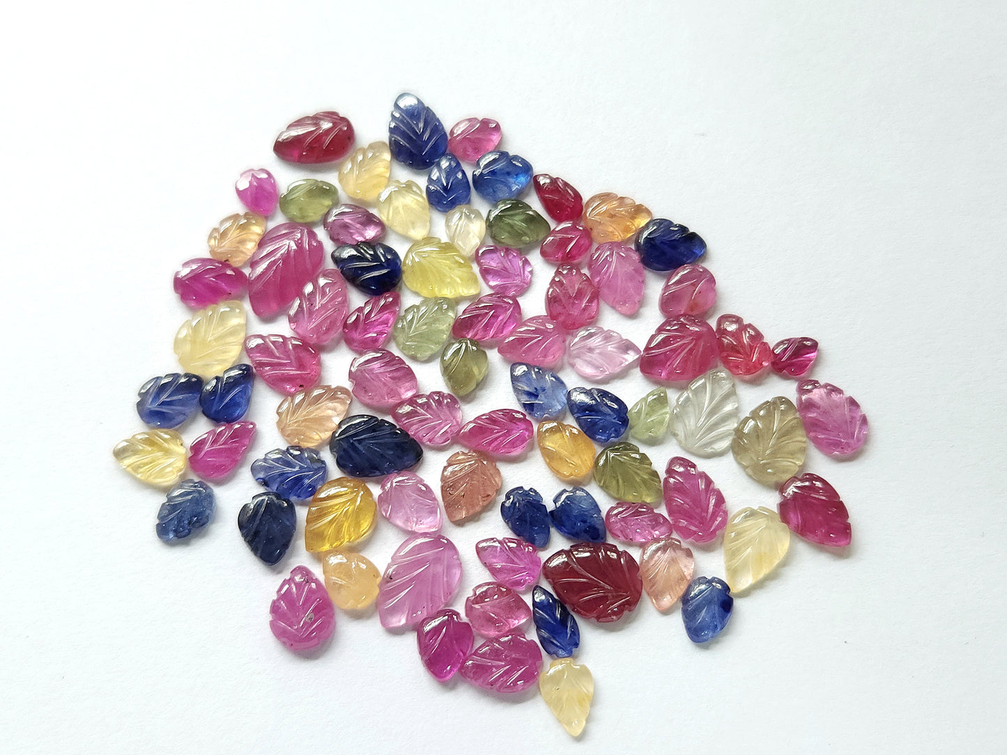 Natural Multi Sapphire Hand-Carved Loose Leaf