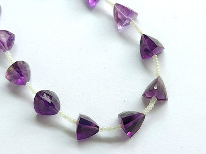 Natural Amethyst 3D Trillion Shape Beads | Faceted Pyramid Gemstone Beads