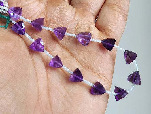 Natural Amethyst 3D Trillion Shape Beads | Faceted Pyramid Gemstone Beads