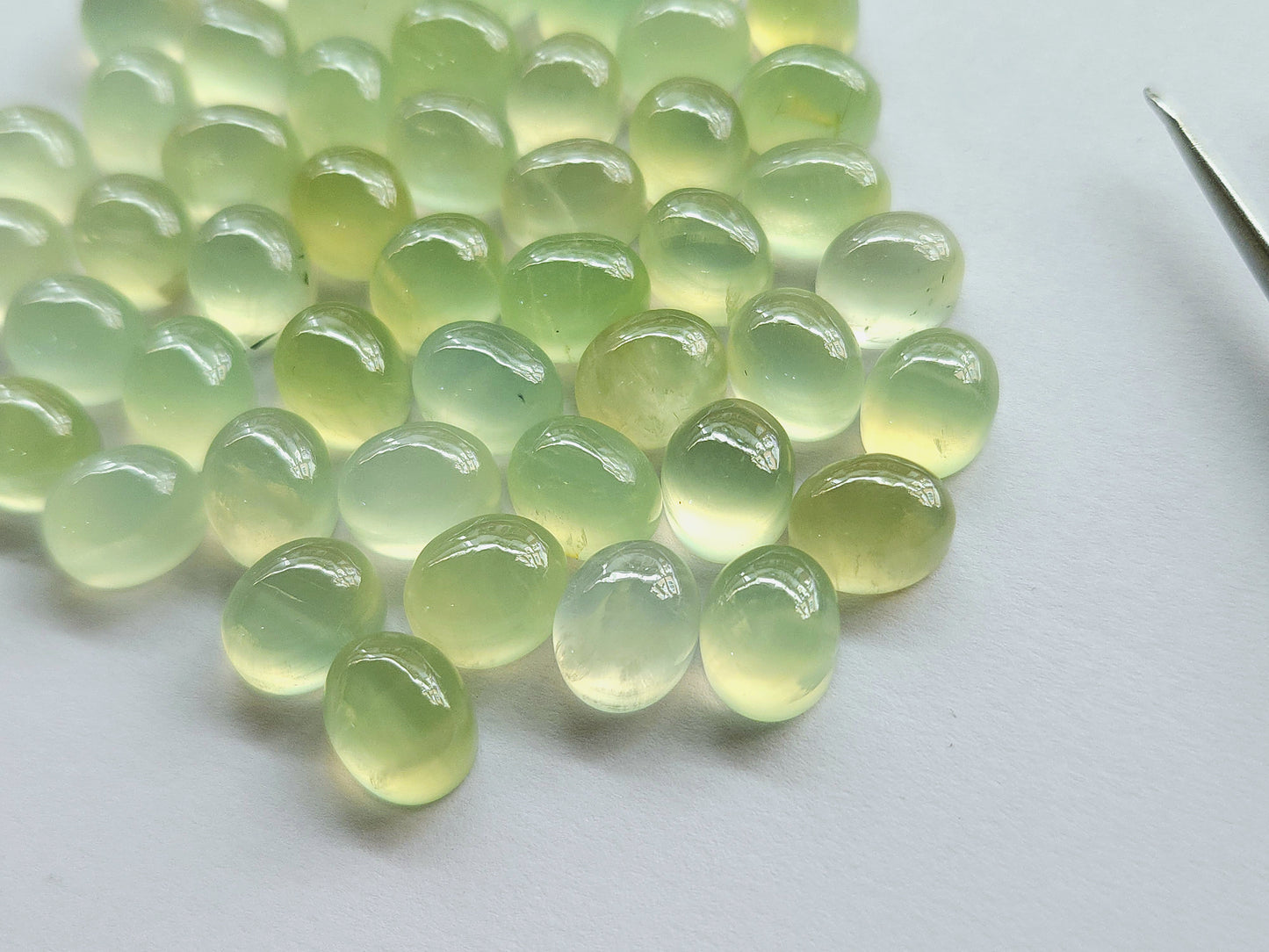 AAA Natural Prehnite Oval Shape Cabochon Pair 8.5x10.5MM