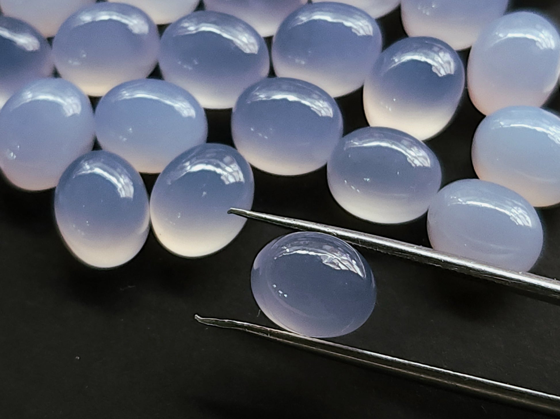 AAA Natural Blue Chalcedony Cabochon Pair