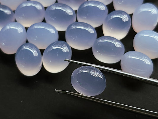 AAA Natural Blue Chalcedony Cabochon Pair