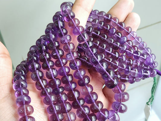Natural Amethyst Smooth Rondelle Beads Necklace | 8 To 12 MM