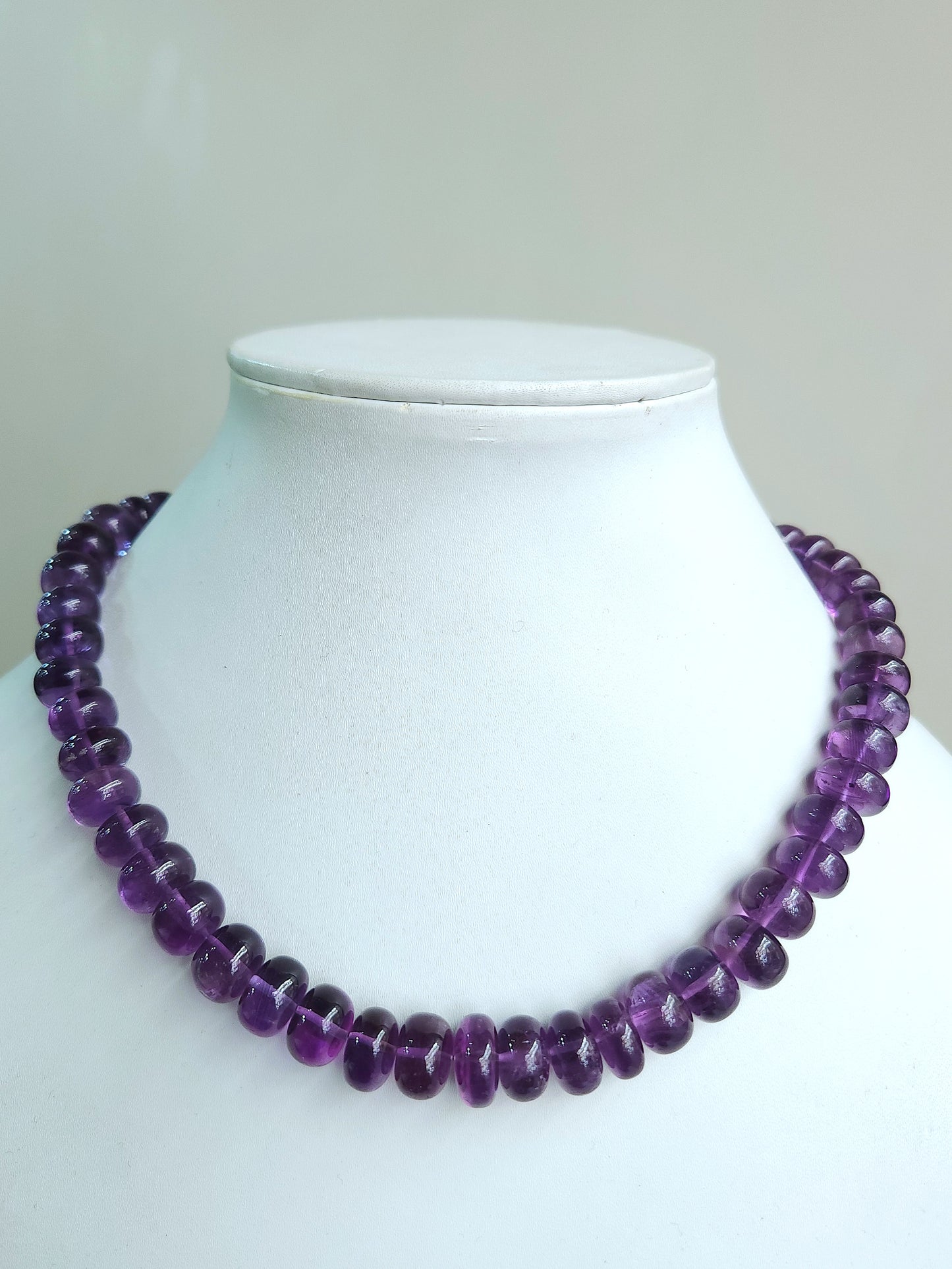 Natural Amethyst Smooth Rondelle Beads Necklace | 10 To 13 MM