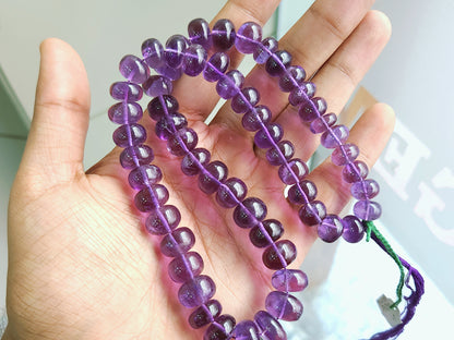 Natural Amethyst Smooth Rondelle Beads Necklace | 10 To 13 MM
